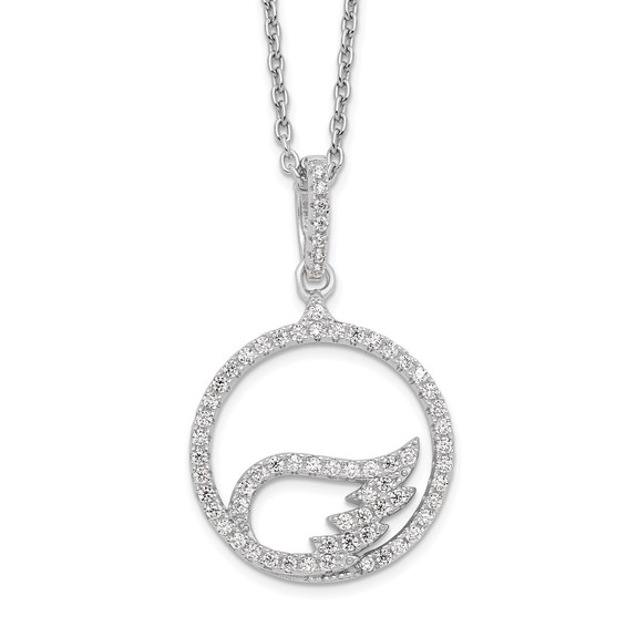 Brilliant Embers Sterling Silver Rhodium-plated 67 Stone 18 inch Micro Pavé CZ Wing Necklace with 2 Inch Extender
