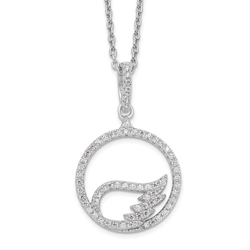 Brilliant Embers Sterling Silver Rhodium-plated 67 Stone Micro Pavé CZ Wing Necklace with 2 Inch Extender, 18"