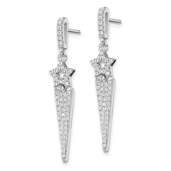 Brilliant Embers Sterling Silver Rhodium-plated 108 Stone Micro Pavé CZ Star Dangle Post Earrings
