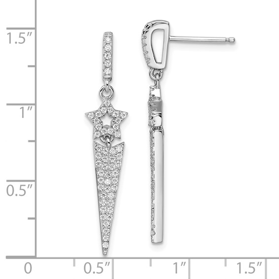 Brilliant Embers Sterling Silver Rhodium-plated 108 Stone Micro Pavé CZ Star Dangle Post Earrings