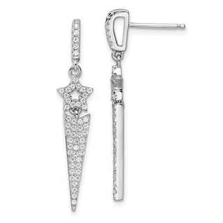 Brilliant Embers Sterling Silver Rhodium-plated 108 Stone Micro Pavé CZ Star Dangle Post Earrings