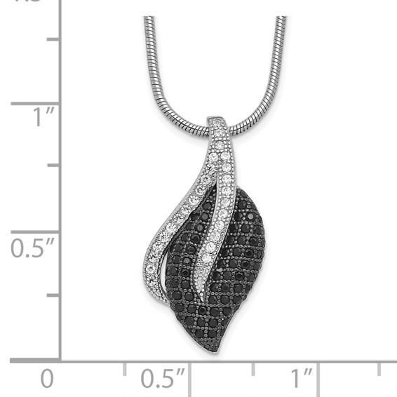 Brilliant Embers Sterling Silver Rhodium-plated 103 Stone 18 inch Black Spinel Micro Pavé CZ Leaf Necklace with 2 Inch Extender