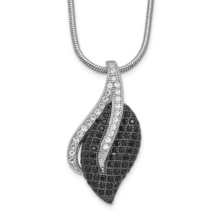 Brilliant Embers Sterling Silver Rhodium-plated 103 Stone 18 inch Black Spinel Micro Pavé CZ Leaf Necklace with 2 Inch Extender