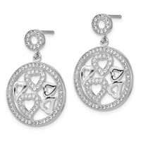 Brilliant Embers Sterling Silver Polished CZ Heart Circle Post Dangle Earrings view 2