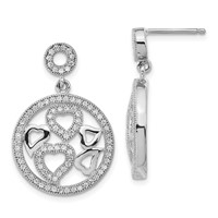 Brilliant Embers Sterling Silver Polished CZ Heart Circle Post Dangle Earrings view 1