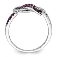 Brilliant Embers Sterling Silver Rhodium-plated 64 Stone Micro Pav‚ Red and White CZ Love Knot Ring view 2