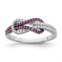 Brilliant Embers Sterling Silver Rhodium-plated 64 Stone Micro Pav‚ Red and White CZ Love Knot Ring view 1