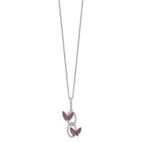 Brilliant Embers Sterling Silver Rhodium-plated White CZ Ovals with Red CZ Butterflies Necklace with 2 Inch Extender, 18" view 2
