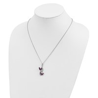 Brilliant Embers Sterling Silver Rhodium-plated White CZ Ovals with Red CZ Butterflies Necklace with 2 Inch Extender, 18" view 3