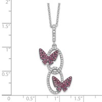 Brilliant Embers Sterling Silver Rhodium-plated White CZ Ovals with Red CZ Butterflies Necklace with 2 Inch Extender, 18" view 4