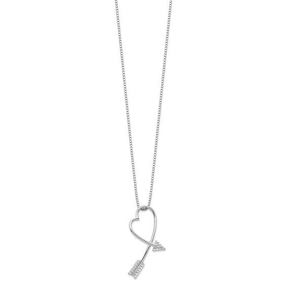 Brilliant Embers Sterling Silver Rhodium-plated 22 Stone 18 inch Micro Pavé CZ Arrow Heart Necklace with 2 Inch Extender