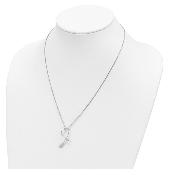Brilliant Embers Sterling Silver Rhodium-plated 22 Stone 18 inch Micro Pavé CZ Arrow Heart Necklace with 2 Inch Extender