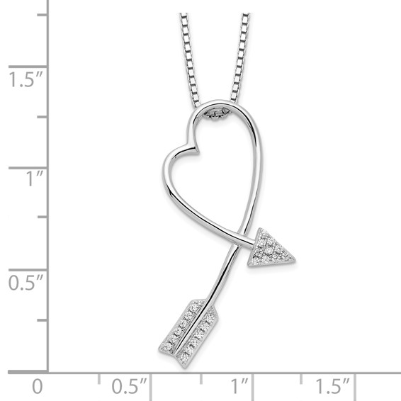 Brilliant Embers Sterling Silver Rhodium-plated 22 Stone 18 inch Micro Pavé CZ Arrow Heart Necklace with 2 Inch Extender
