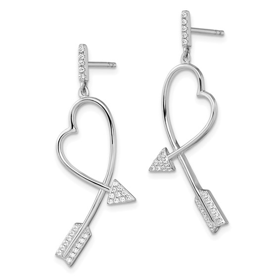 Brilliant Embers Sterling Silver Rhodium-plated 54 Stone Micro Pavé CZ Arrow Heart Dangle Post Earrings