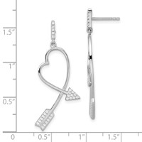 Brilliant Embers Sterling Silver Rhodium-plated 54 Stone Micro Pavé CZ Arrow Heart Dangle Post Earrings view 4