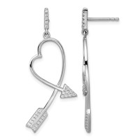Brilliant Embers Sterling Silver Rhodium-plated 54 Stone Micro Pavé CZ Arrow Heart Dangle Post Earrings view 1