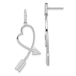 Brilliant Embers Sterling Silver Rhodium-plated 54 Stone Micro Pavé CZ Arrow Heart Dangle Post Earrings