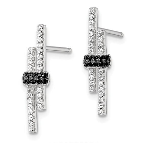 Brilliant Embers Sterling Silver Rhodium-plated 72 Stone Black Spinel and Micro Pavé CZ Earrings
