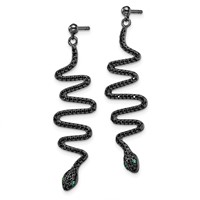 Brilliant Embers Sterling Silver Rhodium-plated 170 Stone Green and Black Spinel Snake Post Dangle Earrings view 2
