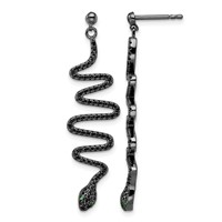 Brilliant Embers Sterling Silver Rhodium-plated 170 Stone Green and Black Spinel Snake Post Dangle Earrings view 1