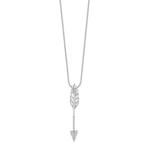 Brilliant Embers Sterling Silver Rhodium-plated 24 Stone 18 inch Micro Pavé CZ Arrow Necklace with 2 Inch Extender