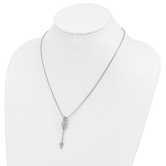 Brilliant Embers Sterling Silver Rhodium-plated 24 Stone 18 inch Micro Pavé CZ Arrow Necklace with 2 Inch Extender