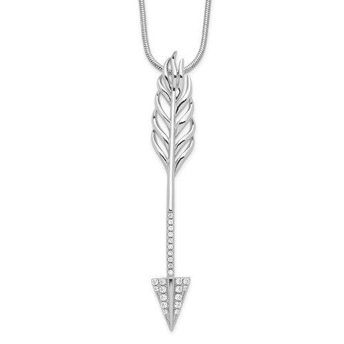 Brilliant Embers Sterling Silver Rhodium-plated 24 Stone Micro Pavé CZ Arrow Necklace with 2 Inch Extender, 18"