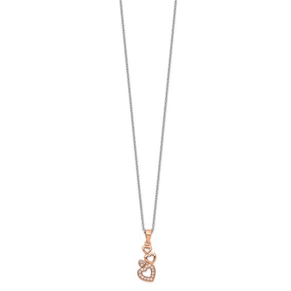 Brilliant Embers Sterling Silver Rose-tone Flash Rose Gold-plated 17 Stone 18 inch CZ Four Linked Hearts Necklace with 2 Inch Extender