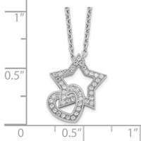 Brilliant Embers Sterling Silver Rhodium-plated 43 Stone Micro Pavé CZ Heart and Star Necklace with 2 Inch Extender, 18" view 3