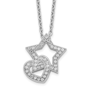Brilliant Embers Sterling Silver Rhodium-plated 43 Stone 18 inch Micro Pavé CZ Heart and Star Necklace with 2 Inch Extender