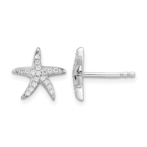 Brilliant Embers Sterling Silver Rhodium-plated 336 Stone Micro Pavé CZ Starfish Post Earrings