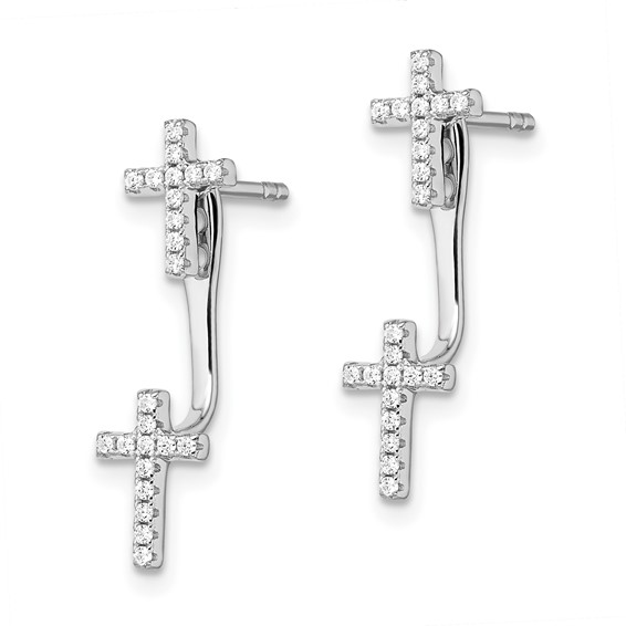 Brilliant Embers Sterling Silver Rhodium-plated 46 Stone Micro Pavé CZ Cross Front Back Earrings
