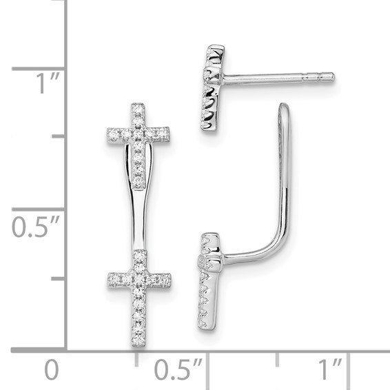 Brilliant Embers Sterling Silver Rhodium-plated 46 Stone Micro Pavé CZ Cross Front Back Earrings