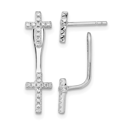 Brilliant Embers Sterling Silver Rhodium-plated 46 Stone Micro Pavé CZ Cross Front Back Earrings