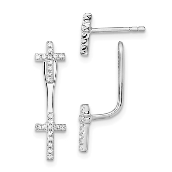 Brilliant Embers Sterling Silver Rhodium-plated 46 Stone Micro Pavé CZ Cross Front Back Earrings