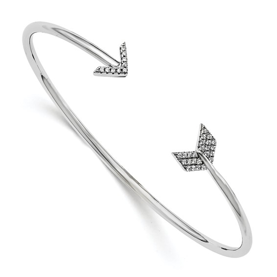 Brilliant Embers Sterling Silver Rhodium-plated 33 Stone Micro Pavé CZ Arrow Bangle