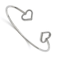 Brilliant Embers Sterling Silver Rhodium-plated 60 Stone Micro Pavé CZ Hearts Bangle view 1