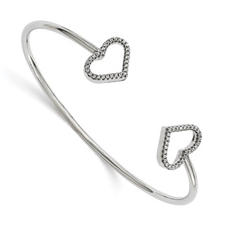 Brilliant Embers Sterling Silver Rhodium-plated 60 Stone Micro Pavé CZ Hearts Bangle