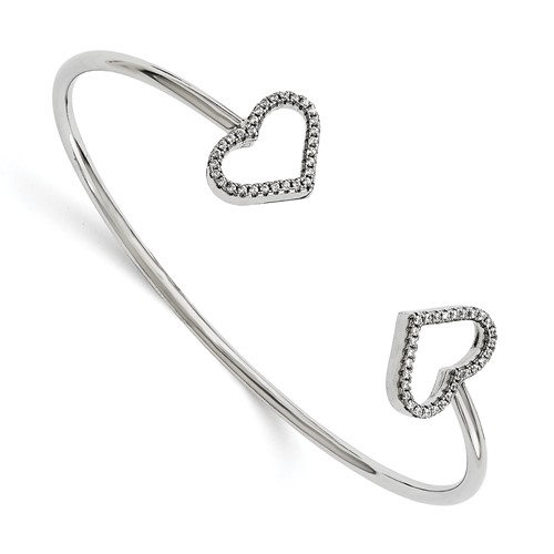 Brilliant Embers Sterling Silver Rhodium-plated 60 Stone Micro Pavé CZ Hearts Bangle