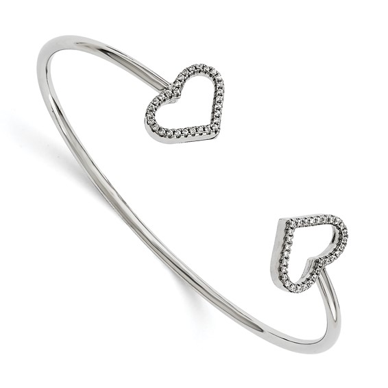 Brilliant Embers Sterling Silver Rhodium-plated 60 Stone Micro Pavé CZ Hearts Bangle