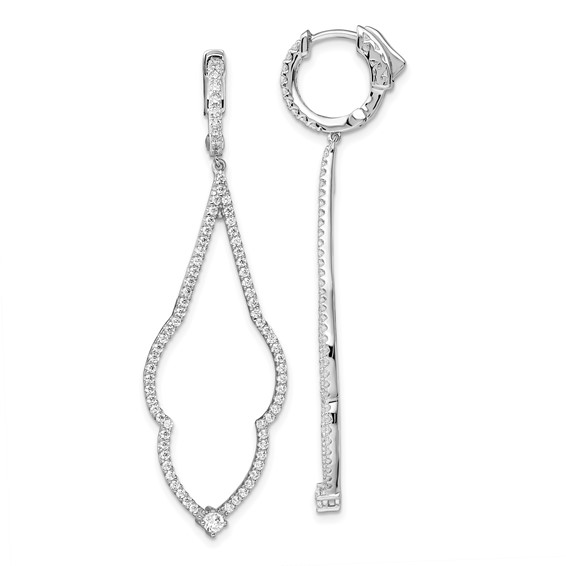 Brilliant Embers Sterling Silver Rhodium-plated 156 Stone Micro Pavé CZ Hinged Hoop Dangle Earrings