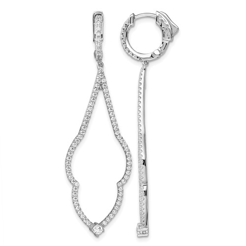 Brilliant Embers Sterling Silver Rhodium-plated 156 Stone Micro Pavé CZ Hinged Hoop Dangle Earrings