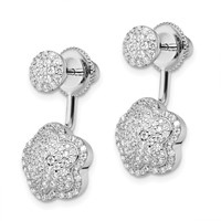 Sterling Silver Rhodium-plated CZ Convertible Back Earrings view 2