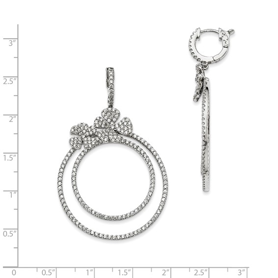 Sterling Silver Rhodium-plated CZ Hinged Hoop Dangle Earrings