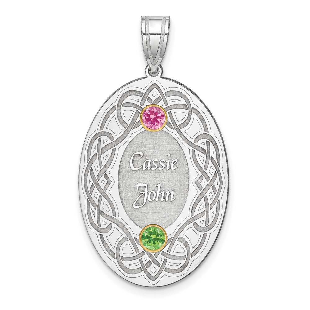 Sterling Silver Rhodium-plated 14K Bezel Crystal Family Pendant