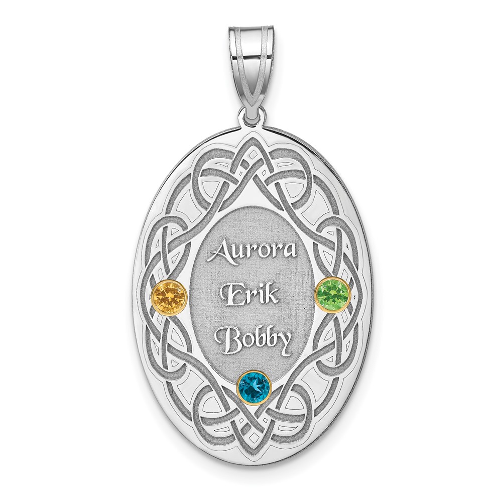 Sterling Silver Rhodium-plated 14K Bezel Crystal Family Pendant