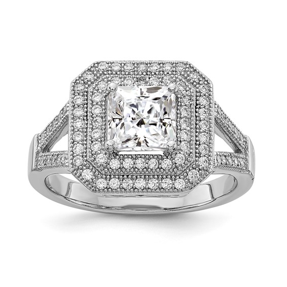 Sterling Silver Rhodium-plated CZ Ring