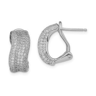 Sterling Silver Rhodium-plated CZ Omega Back Earrings