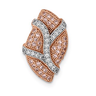 Sterling Silver Rhodium-plate Rose-tone Pink/Clear CZ Chain Slide Pendant