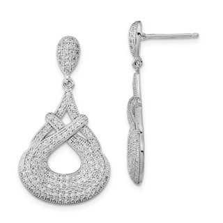 Sterling Silver Rhodium-plated CZ Teardrop Dangle Post Earrings